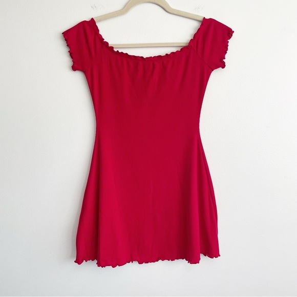 Majorelle Red Ophelia dress lettuce Pointe Ruffle Off Shoulder Fit Flare Skater - Picture 4 of 10